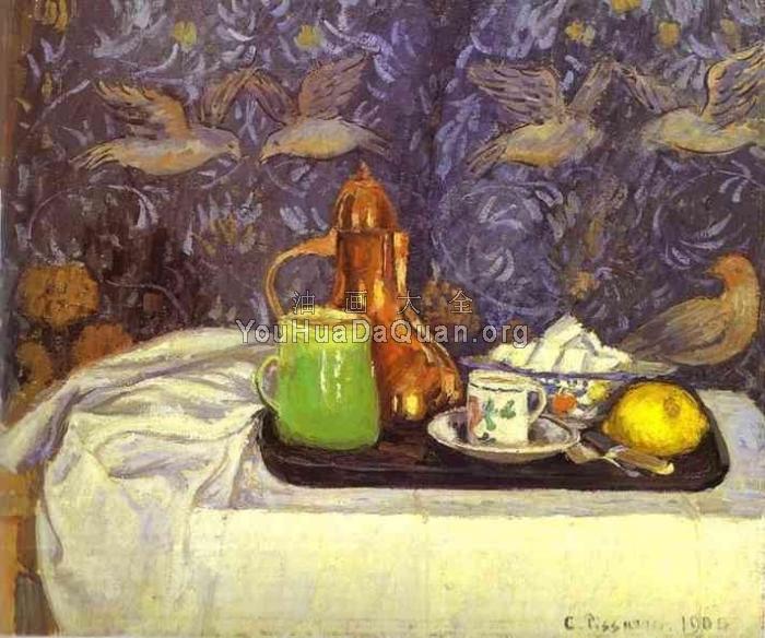 Still Life with a Coffee Pot - 卡米耶·毕沙罗